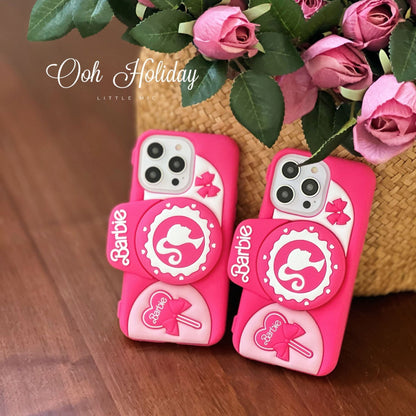 Preciosa funda de silicona rosa para cámara