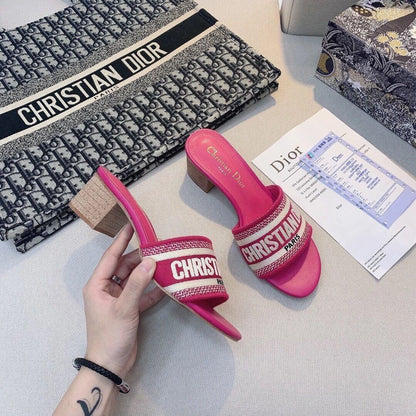 Embroidered Block Heel Slippers