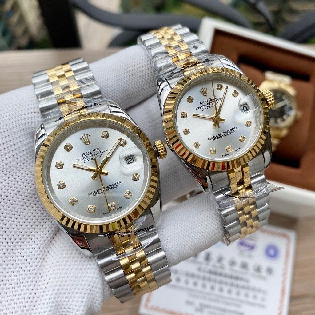 Classic Stainless Steel Luxury Dress Watch – 5-Color Dial Collection with Crystal Markers, Elegant Gold & Two-Tone Finishes