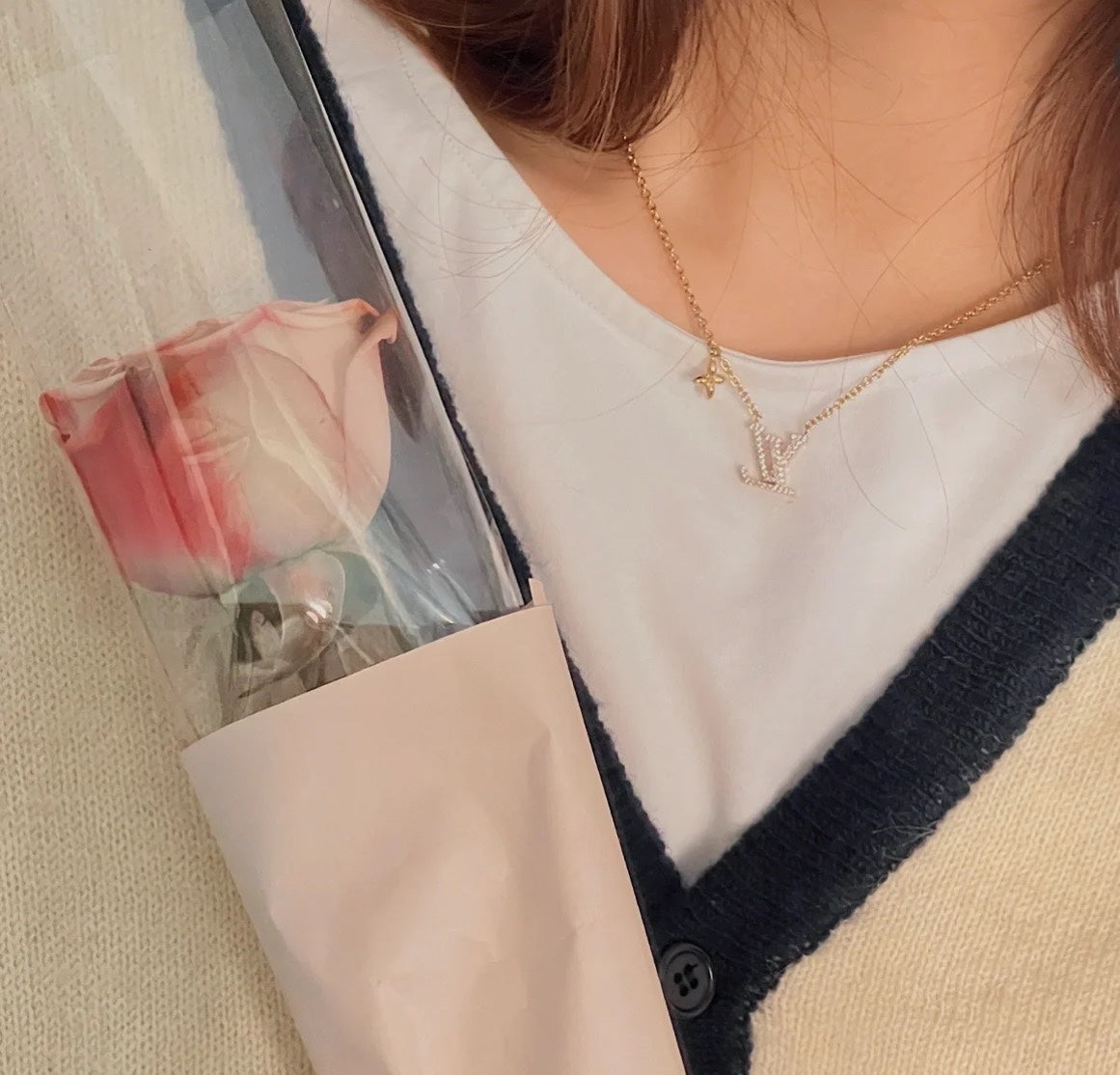 Diamond Alphabet Floral Necklace