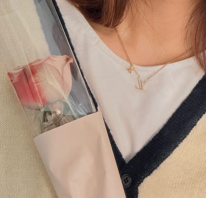 Diamond Alphabet Floral Necklace