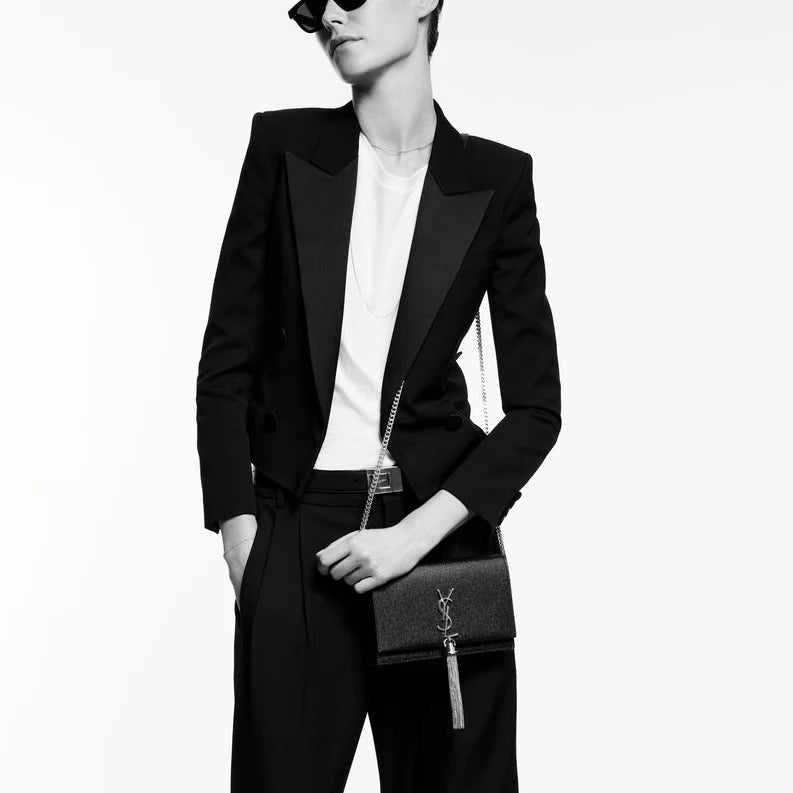 KATE Small Tassel Chain Bag in Croc-embossed shiny leather