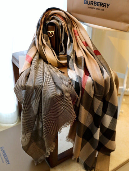 Châle Écharpe en Cachemire Doux à Carreaux Double Face