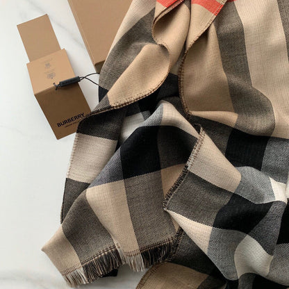 Châle Écharpe en Cachemire Doux à Carreaux Double Face