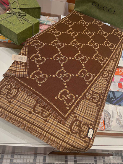 Écharpe en laine à carreaux double face rétro tendance