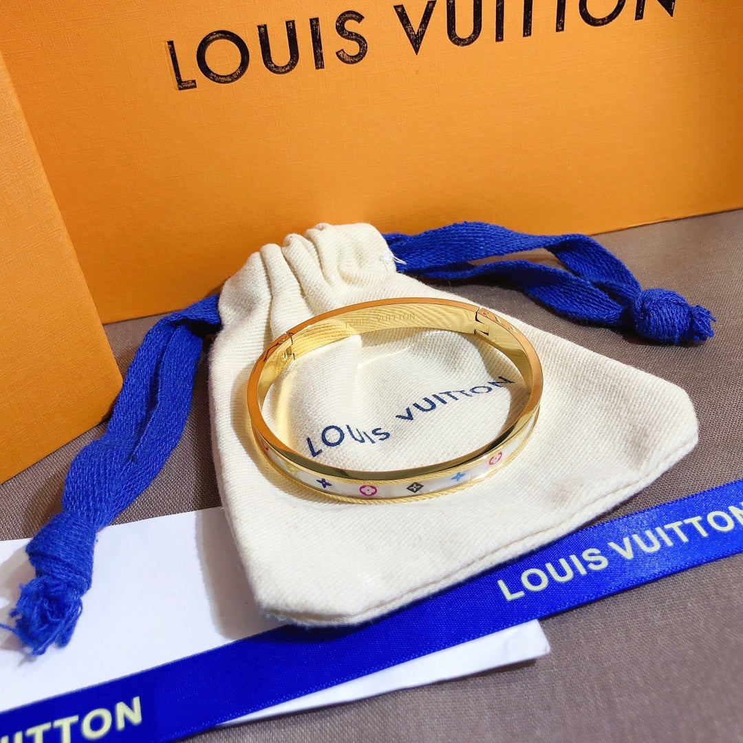Bracelet blanc en acier titane avec fleur colorée
