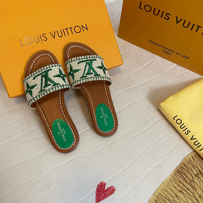 Pantuflas de Monograma de Paja de Verano