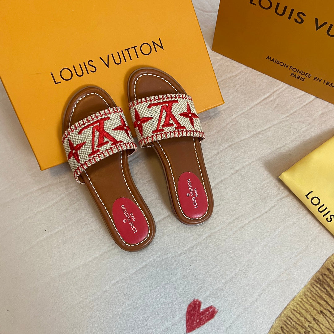 Pantuflas de Monograma de Paja de Verano