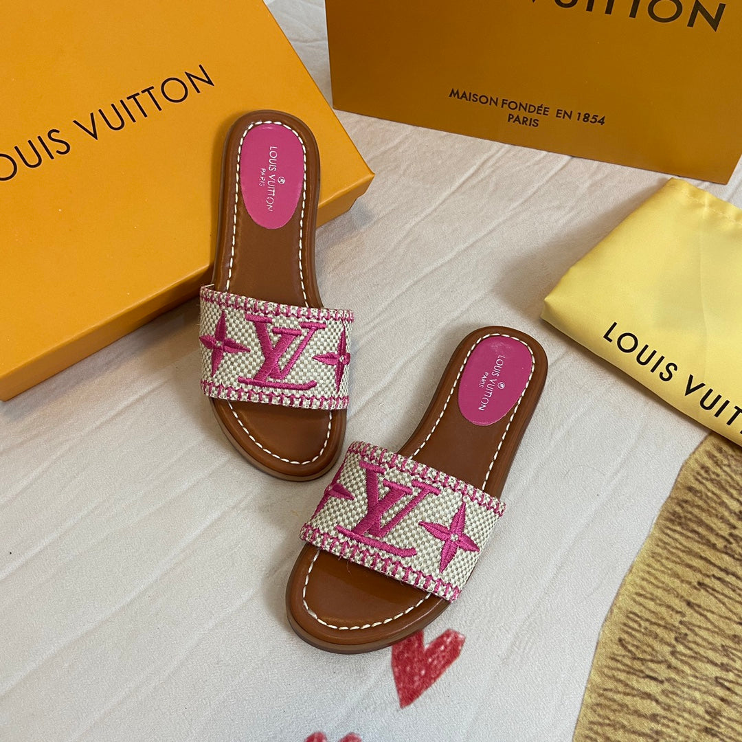 Pantuflas de Monograma de Paja de Verano