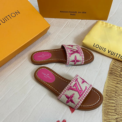 Pantuflas de Monograma de Paja de Verano