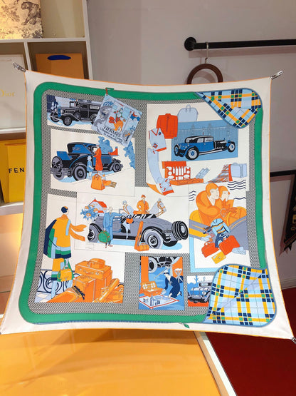 Foulard en Soie Carré 70 "Confort en Automobile"