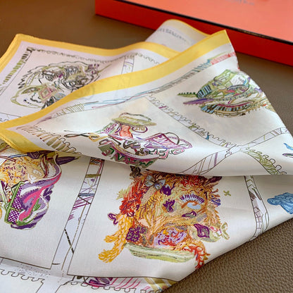 Foulard en soie carré prismatique 50CM 16 chevaux
