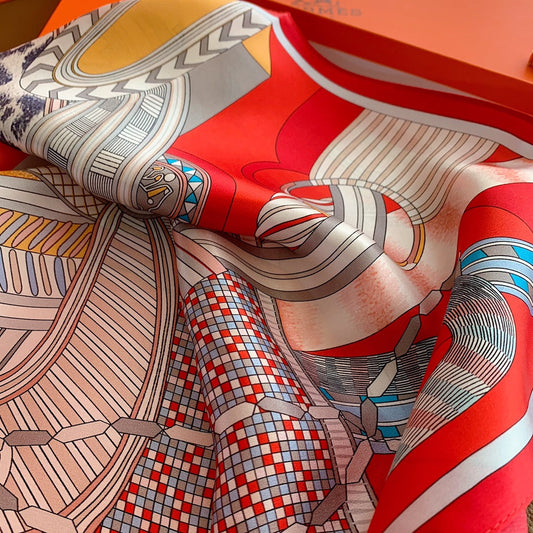 Pañuelo de seda cuadrado pequeño con estampado de fantasía