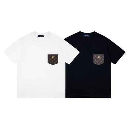 T-shirt simple poche en cuir