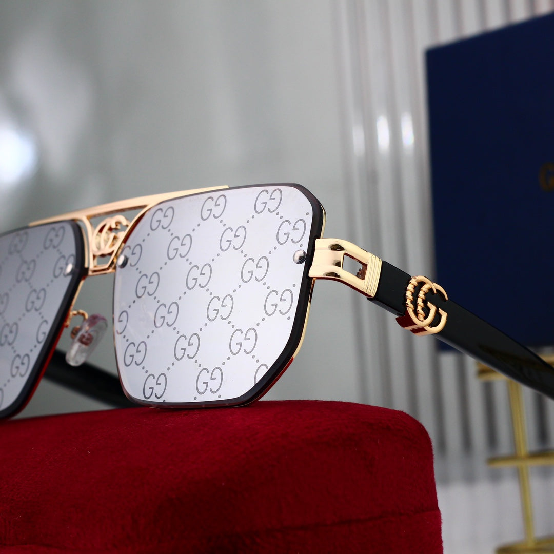 Gafas de sol poligonales de moda con logotipo metálico