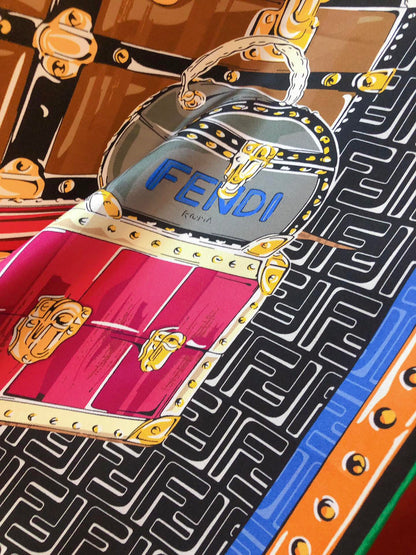 Foulard en soie à imprimé graphique sac à main vintage