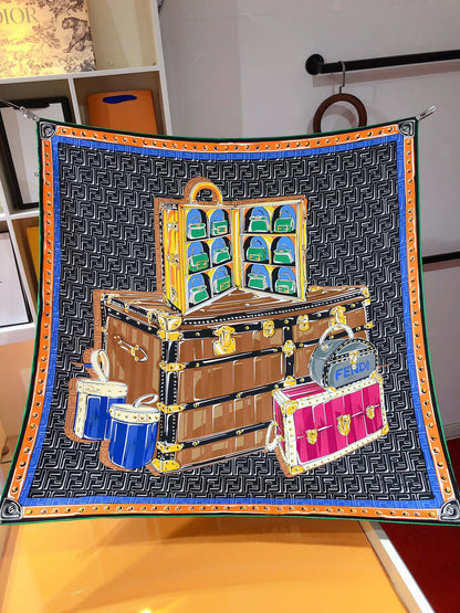 Foulard en soie à imprimé graphique sac à main vintage