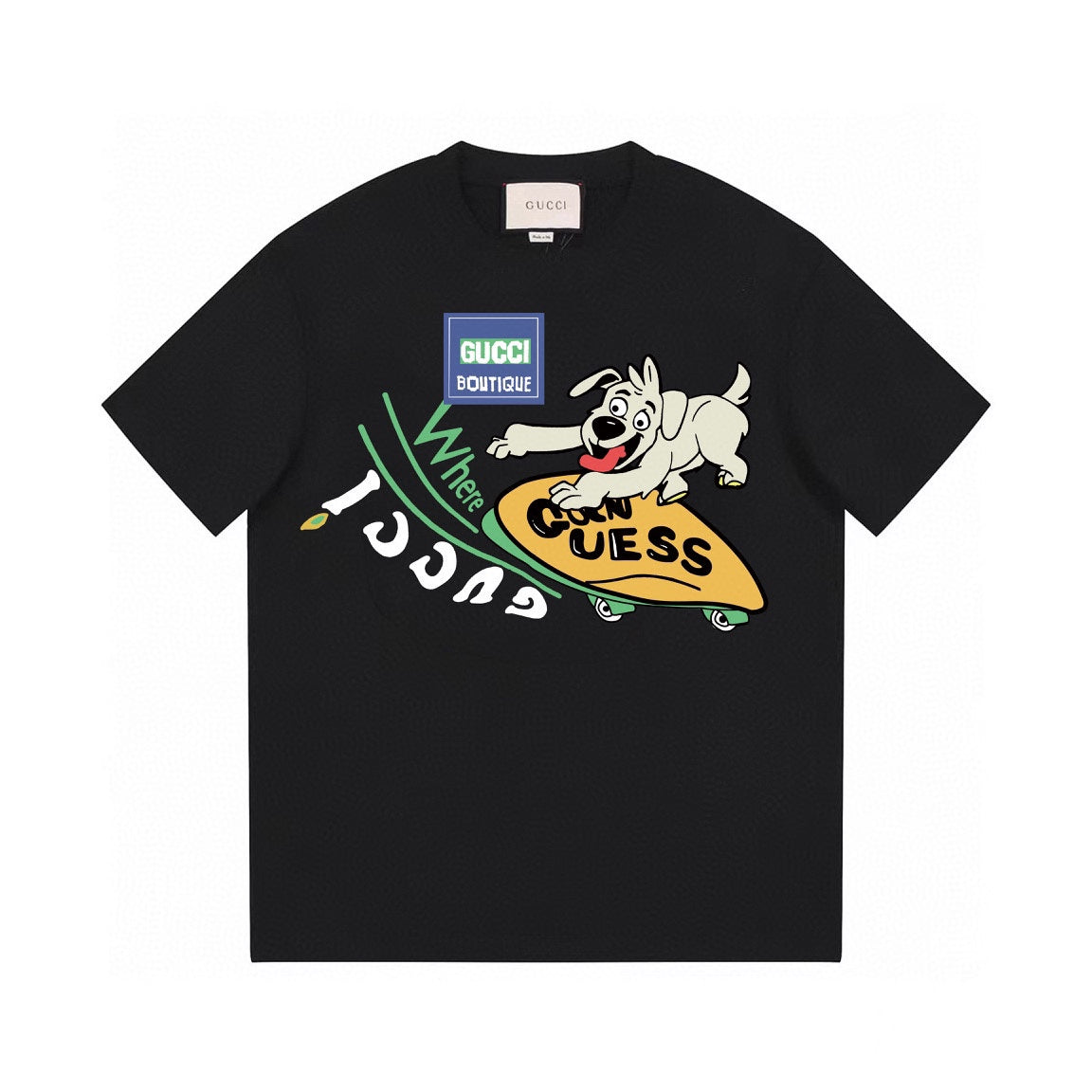 T-shirt imprimé chien faisant du skateboard