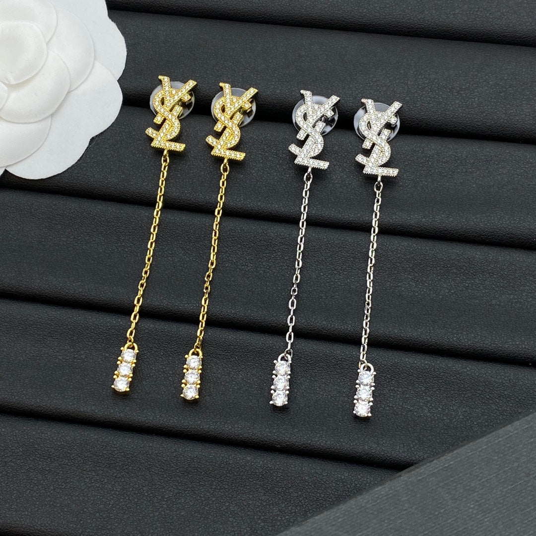 Boucles d'oreilles pendantes longues en métal cristal