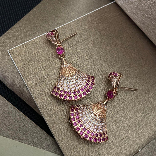 Pendientes de abanico con diamantes de 2 colores