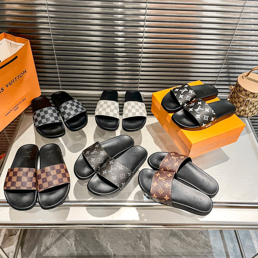 Mules Plates à Carreaux et Monogramme pour Couples