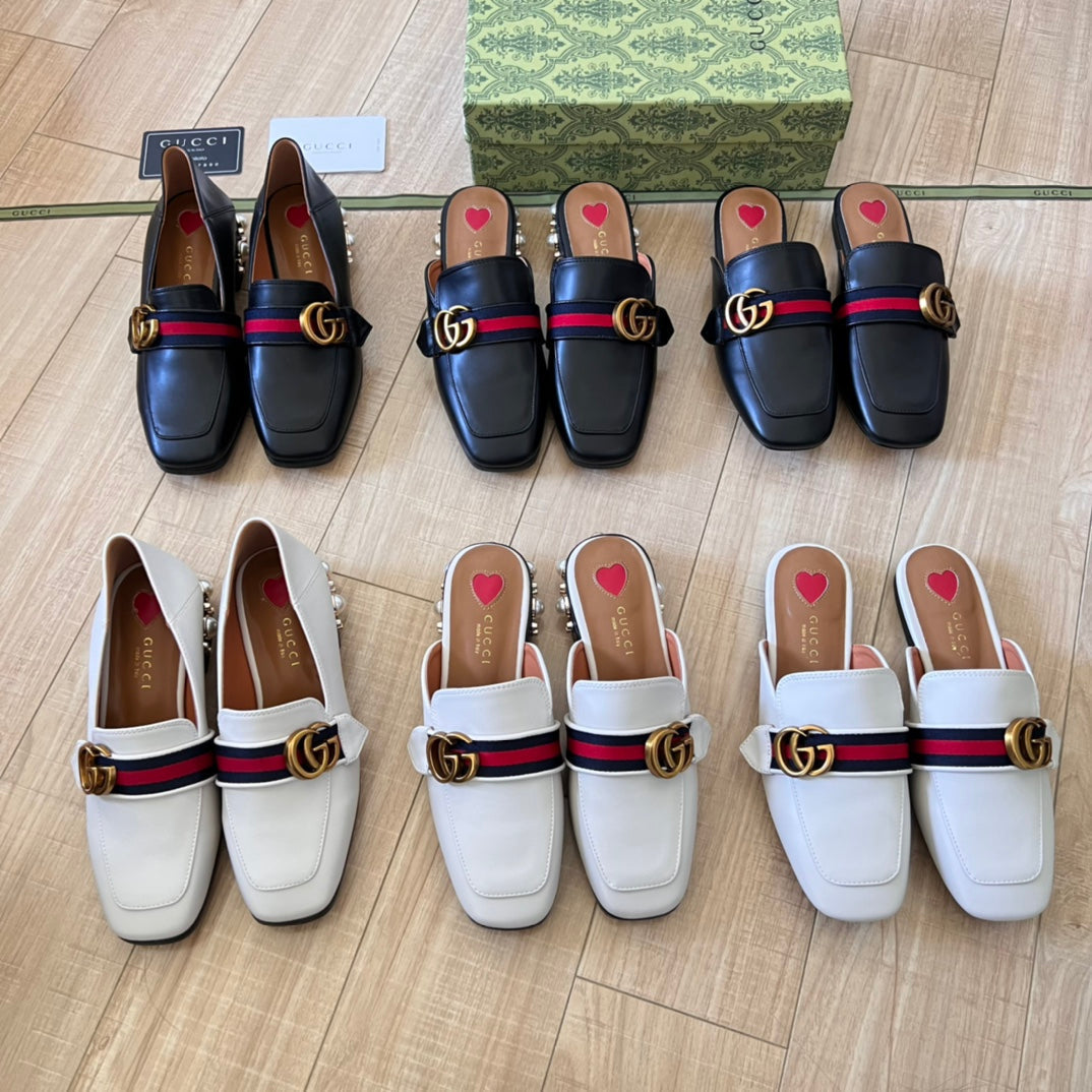 Mocassins rétro en cuir semi-couverts
