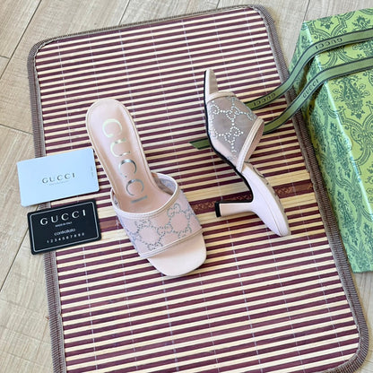 Sandalias de tacón alto con malla y diamantes de imitación