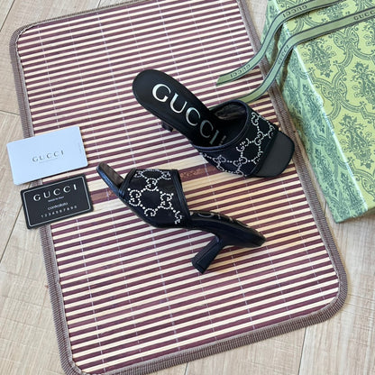 Sandalias de tacón alto con malla y diamantes de imitación