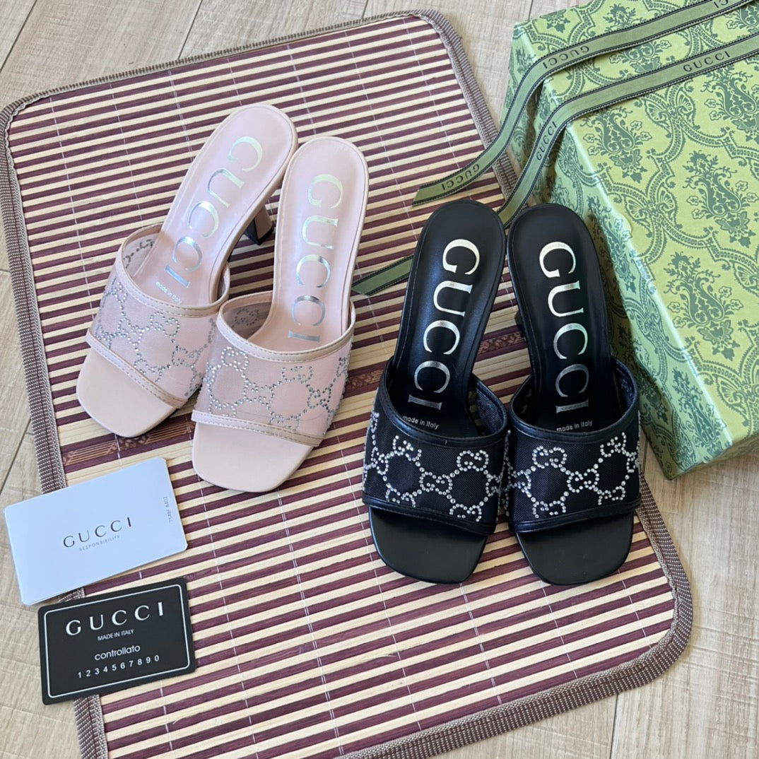 Sandalias de tacón alto con malla y diamantes de imitación