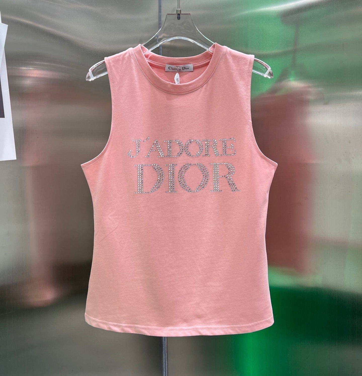 Débardeur T-shirt sans manches rose VINTAGE DIAMANT CHAUD STYLE SECONDE MAIN