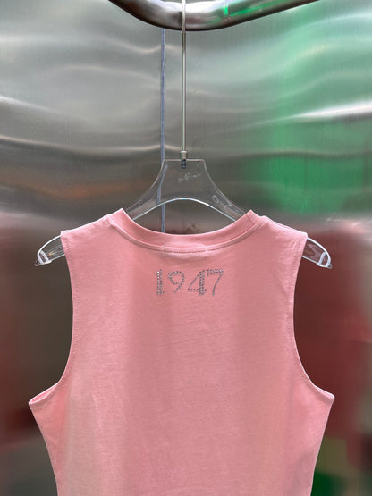 Débardeur T-shirt sans manches rose VINTAGE DIAMANT CHAUD STYLE SECONDE MAIN