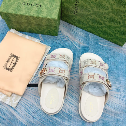 Sandales velcro vintage avec logo G en relief