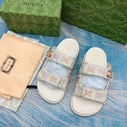 Sandales velcro vintage avec logo G en relief