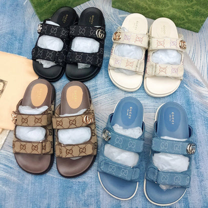Sandales velcro vintage avec logo G en relief