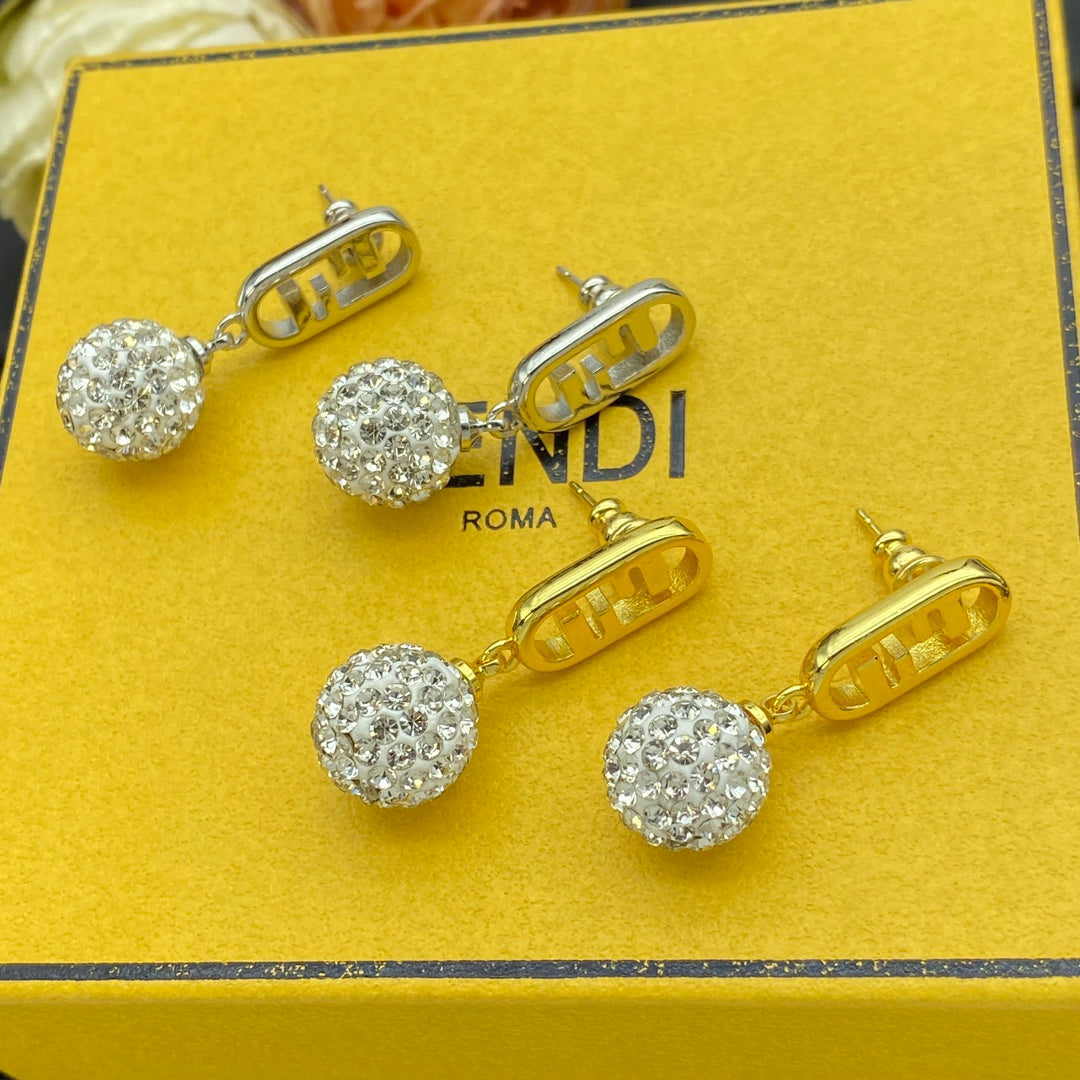 Boucles d'oreilles pendantes boule de cristal en métal