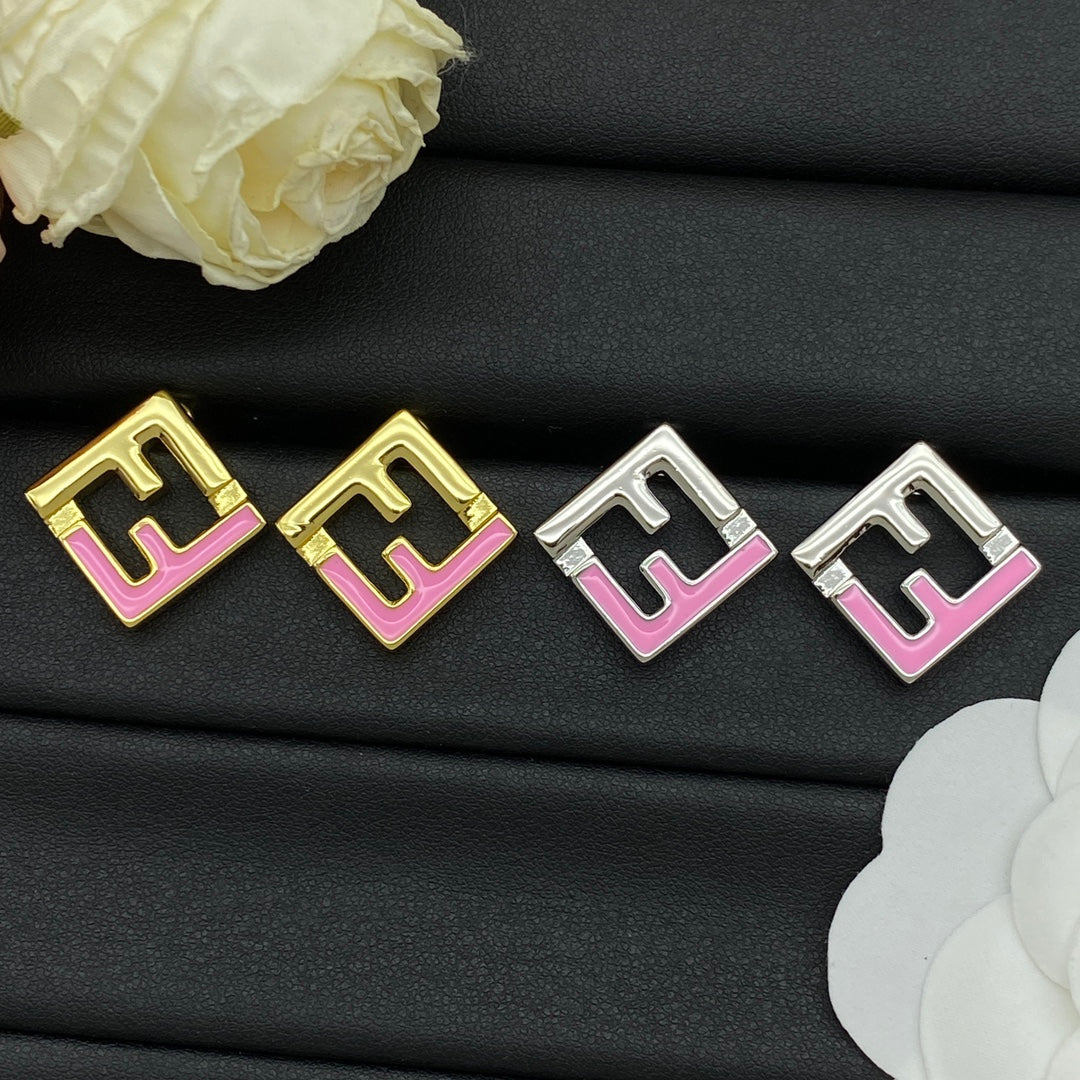 Boucles d'oreilles en métal couleur pêche F Square