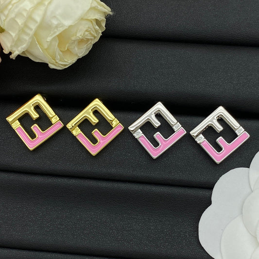 Boucles d'oreilles en métal couleur pêche F Square