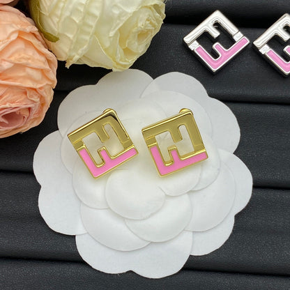 Boucles d'oreilles en métal couleur pêche F Square