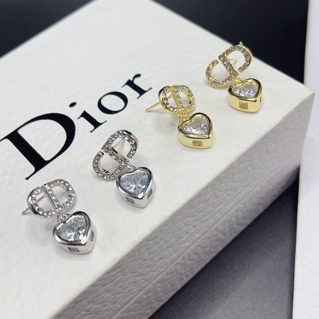 Boucles d'oreilles pendantes cœur en diamant bicolore tendance
