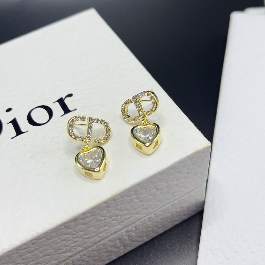 Boucles d'oreilles pendantes cœur en diamant bicolore tendance