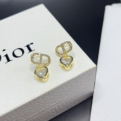 Boucles d'oreilles pendantes cœur en diamant bicolore tendance