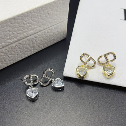 Boucles d'oreilles pendantes cœur en diamant bicolore tendance