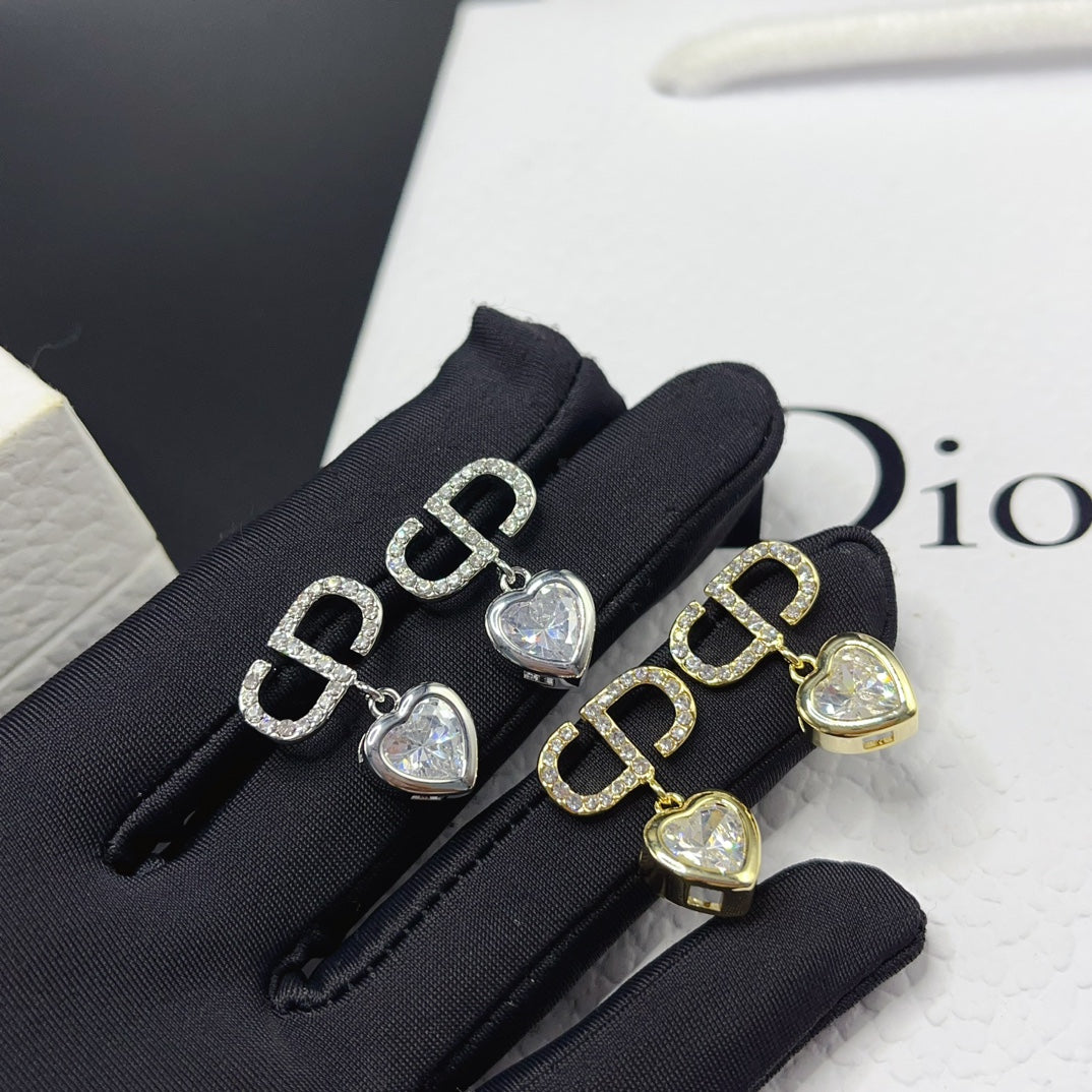 Boucles d'oreilles pendantes cœur en diamant bicolore tendance