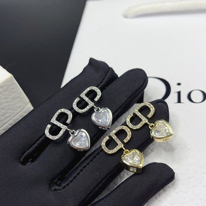 Boucles d'oreilles pendantes cœur en diamant bicolore tendance