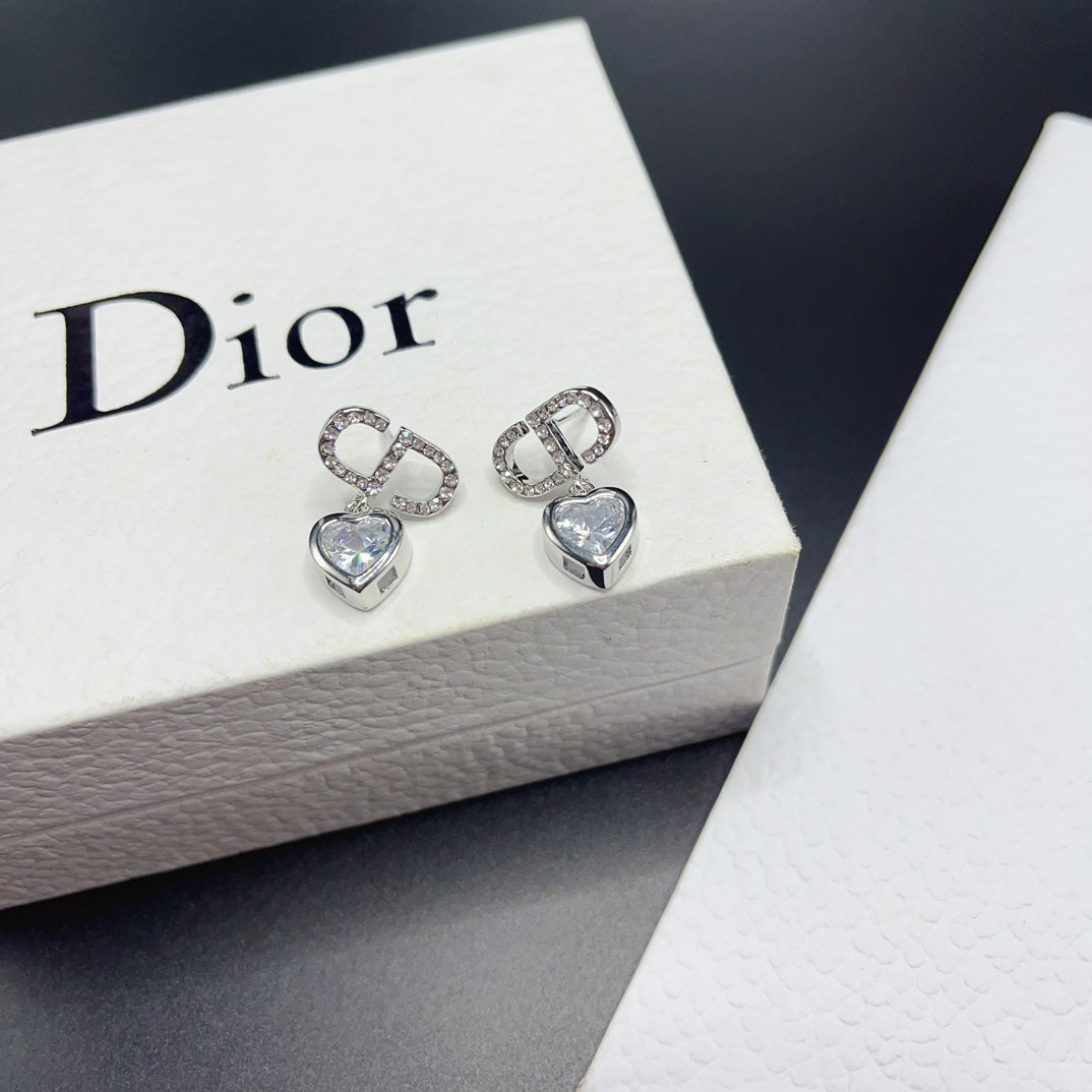 Boucles d'oreilles pendantes cœur en diamant bicolore tendance
