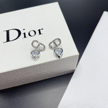 Boucles d'oreilles pendantes cœur en diamant bicolore tendance