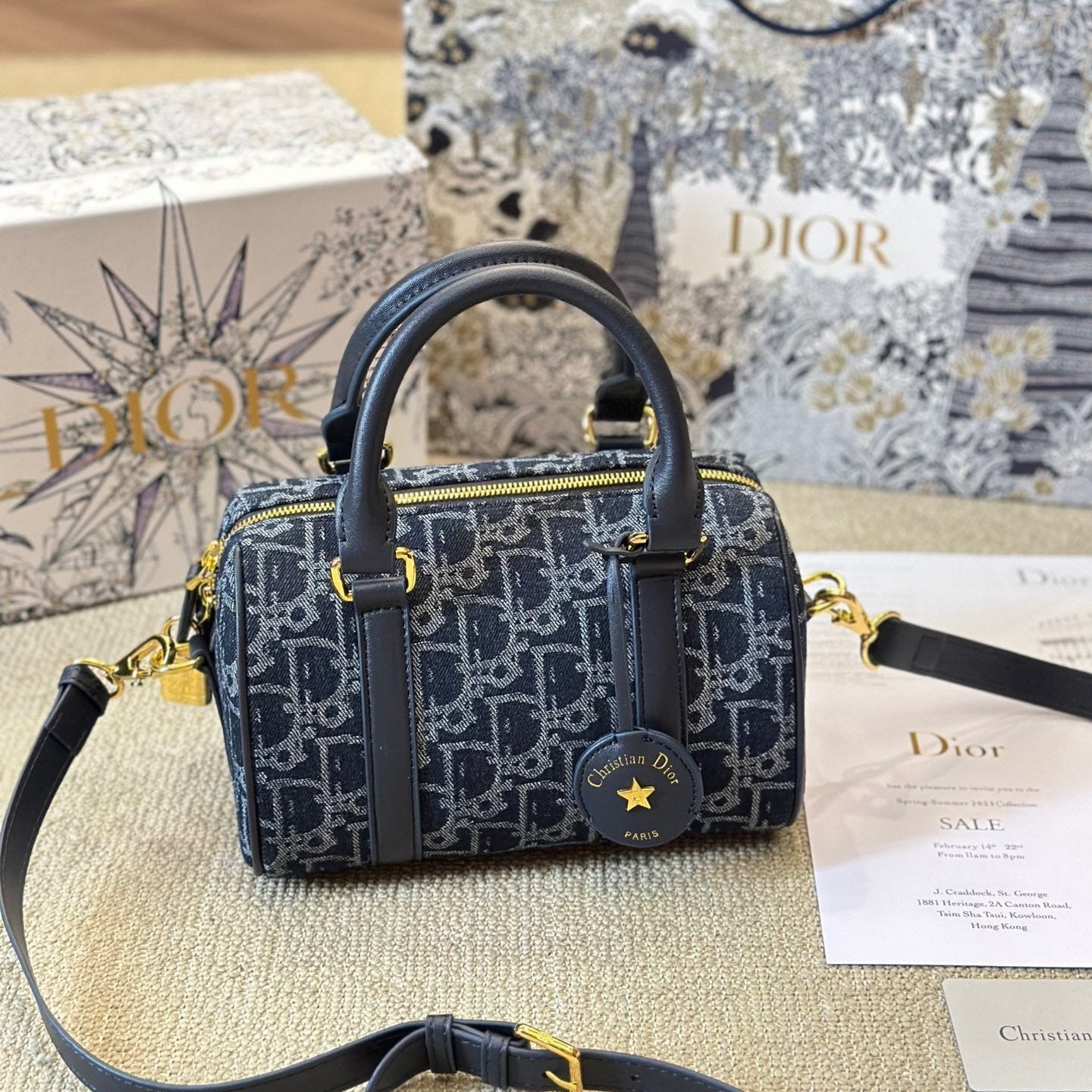 Sac Groove 20 en jacquard Dior Oblique denim bleu