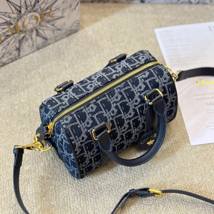 Sac Groove 20 en jacquard Dior Oblique denim bleu
