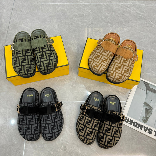Pantuflas Planas Retro en Relieve para Otoño e Invierno