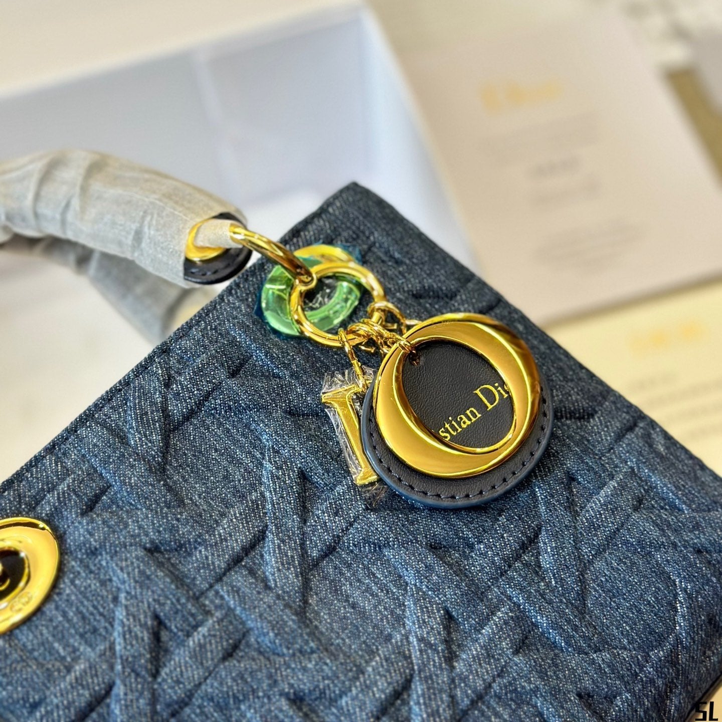 Sac Lady petit format en jean Cannage graphique bleu